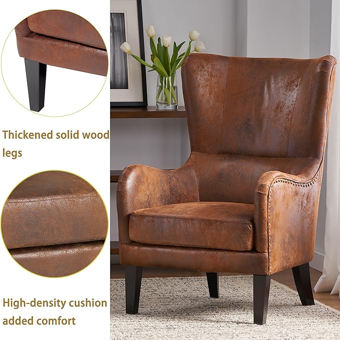 2 Piece Mid-Century Modern Accent Chairs, 27" Wide Wingback Club Chair Set of 2 with Nailhead Trim, Fabric Reading Living Room Side Chair,Single Armchair Sofa