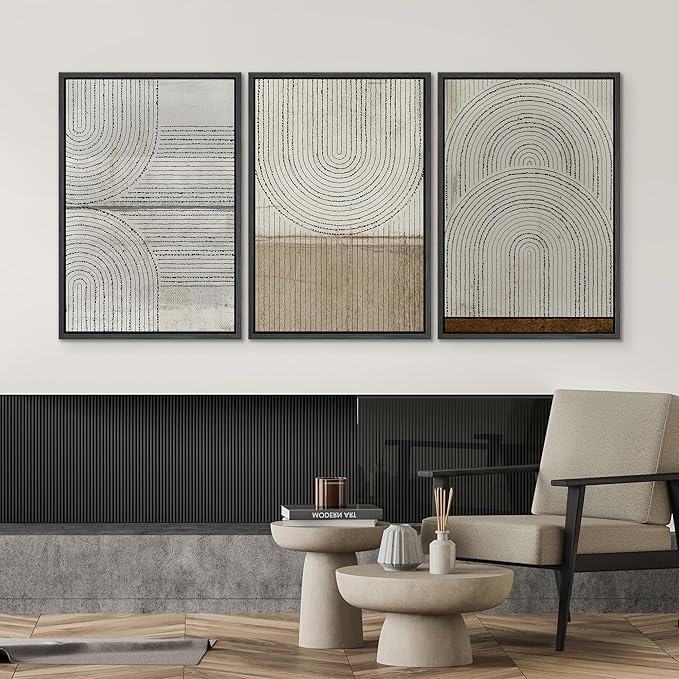 SIGNWIN Framed Canvas Print Wall Art Set Grunge Circle Polygon Collage Abstract Geometric Cozy Neutral Minimalism Modern Art Decorative Boho for Living Room, Bedroom, Office - 16"x24"x3 Black