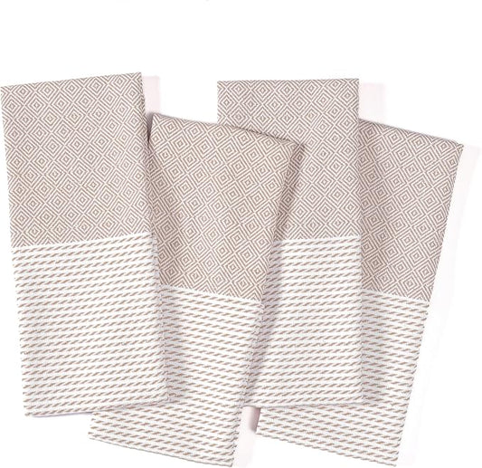 TWINY threads Kitchen Dish Towel Diamond Weave, Large Premium 100% Cotton Kitchen Linen Set, Absorbent Dish Rags for Drying Dishes, Quick Drying Washable Reusable, 4 Pack, 18x26 Inch, Beige