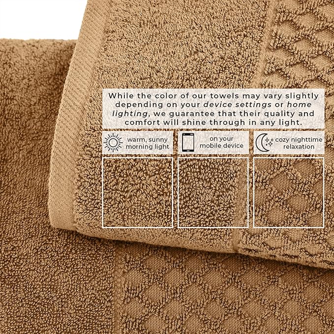 Great Bay Home Bath Towels - 100% Cotton 6 Piece Towel Set - Diamond Waffle Weave - Absorbent, Durable, Quick-Dry Towels for Bathroom (Mocha)