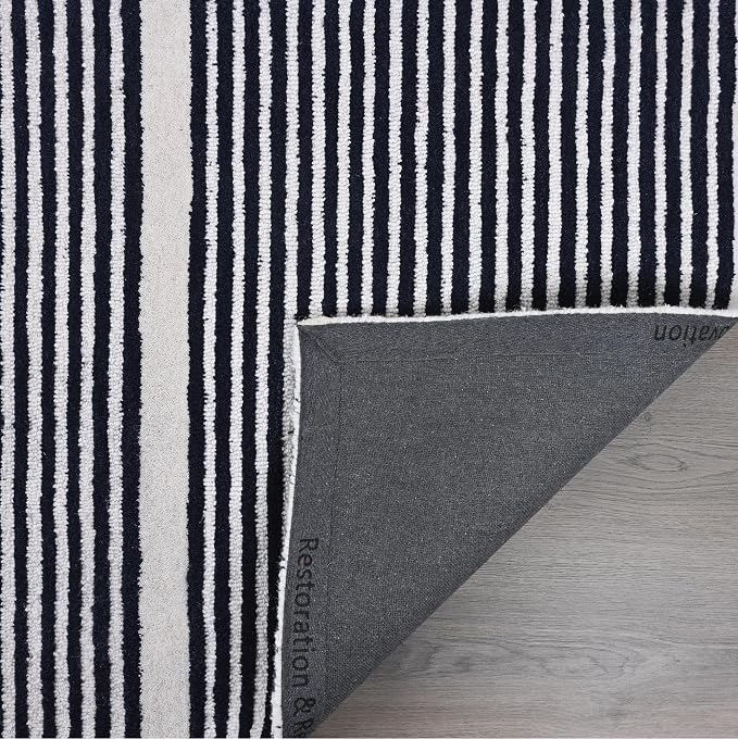 Modern Handmade Wool Area Rug, Abstract Curved Line Geometric Carpet for Living Room Bedroom, Contemporary Tufted Indoor Rug with Soft Pile and Cotton Backing (Ink, 6' x 9')