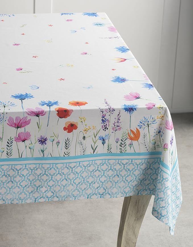 Maison d' Hermine Table Cloth Square Table 100% Cotton 54 x 54 Inches Tablecloth Reusable Decorative for Dining Room Farmhouse Home Valentines Day Decorations Spring Summer - Flower in The Field