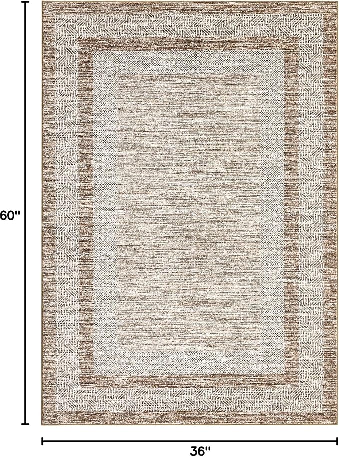 GarveeHome Modern 3x5 Neutral Area Rug Washable Non-Slip Low-Pile Indoor Rugs for Entryway Solid Blue Modern Minimalism Carpet for Bedroom Living Room Kitchen Bathroom Door Mat Brown