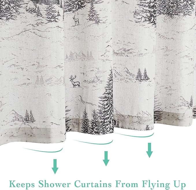 KGORGE Grey Forest Shower Curtain Liner for Bathroom, Linen Textured Semi Sheer Washable Quick Dry Privacy Screen Décor Modern Farmhouse Shower Curtain with 12 Hooks, W 72 x L 72, 1 Panel