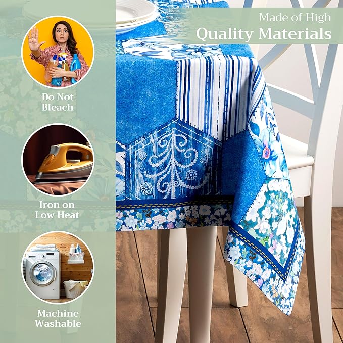 Maison d' Hermine Table Cloth Square Table 100% Cotton 54 x 54 Inches Tablecloth Reusable Decorative for Dining Room Farmhouse Home Valentines Day Decorations Spring Summer - Summer Blues