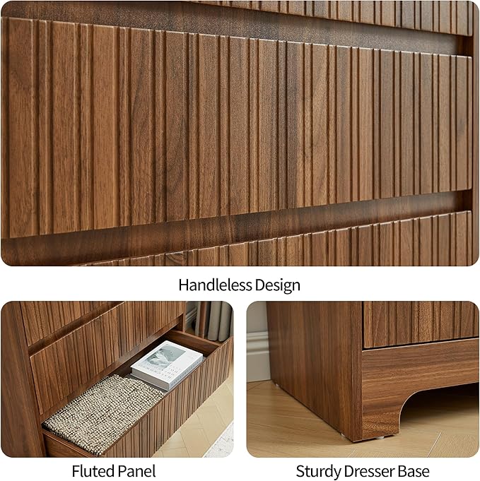 BERRYMERRY 5 Drawer Dresser for Bedroom,Flute 45" Tall Dresser with Curved Profile, Mid Century Modern Vertical Wood Drawer Organizer for Bedroom Living Room