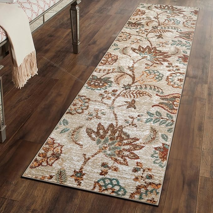 Rugshop Beige Floral Runner Rug- Vintage Botanical Indoor Carpet for Living Room, Bedroom, or Dining Room – Non-Shedding, Soft Low-Pile Traditional Runner Rug 2' 3" x 8'
