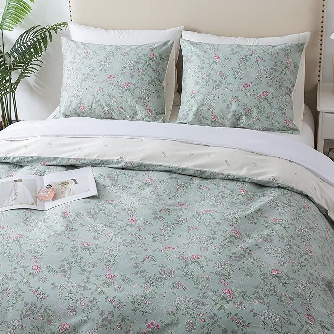 HoneiLife King Size Duvet Cover - 100% Cotton Comforter Cover, Floral Bedlinen for Set King Beds, 3-PC Wildflower Comforter Cover Sets