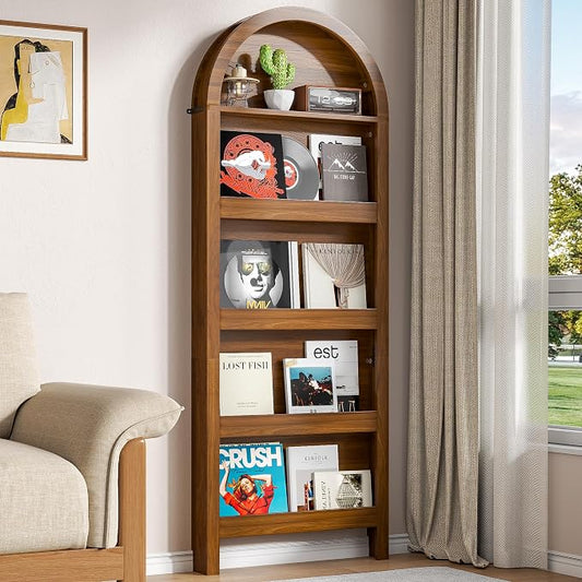 Narrow Tall Wall Mounted Bookshelf for Living Room Bedroom (Brown)