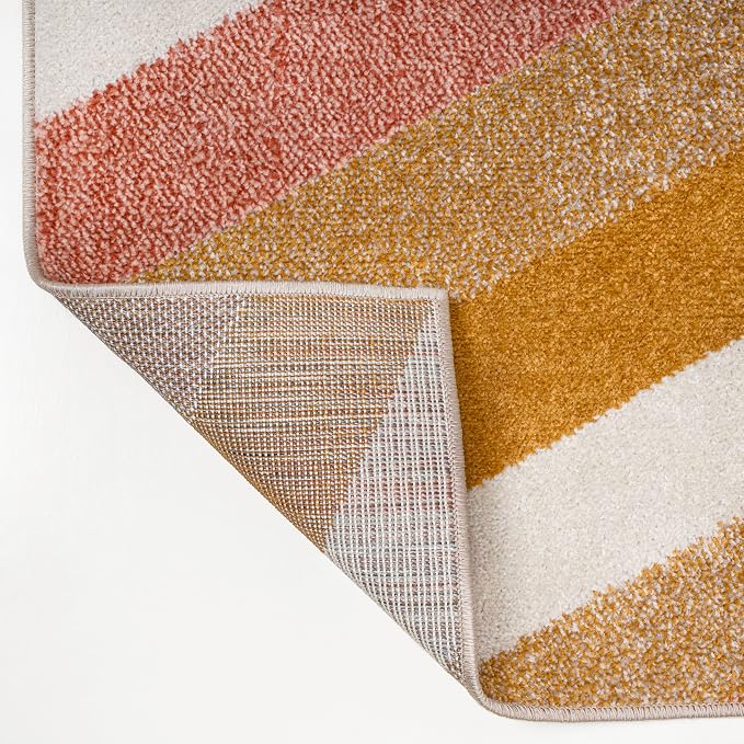 JONATHAN Y Retro Rainbow Stripe Indoor Area Rug 4x6, Red/Gold/Cream, Contemporary, Casual, Coastal, Easy-Cleaning for Living Room, Bedroom, Kitchen, Pet Friendly, Non-Shedding (DZC102C-4)