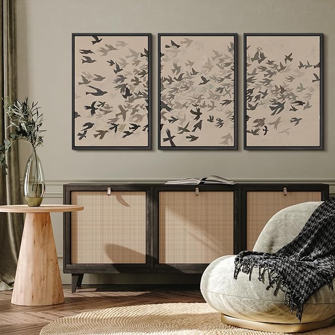 MUDECOR Framed Wall Art Print Set Minimalist Subtle Birds in Motion Illustrations Modern Art Boho Decorative Colorful Chic for Living Room, Bedroom, Office - 16"x24"x3 Black