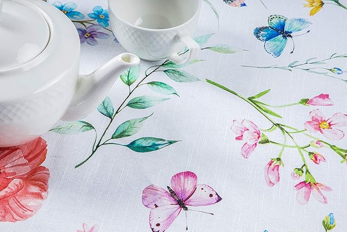 Maison d' Hermine Table Cloth Round Table 100% Cotton 69 Round Inches Tablecloth Reusable Decorative for Dining Room Farmhouse Home Valentines Day Decorations Spring Summer- Happy Florals -High Summer