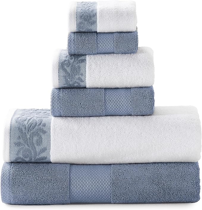 Modern Threads 600 GSM 6-Piece Towel Set with Filgree Jacquard Border Blue