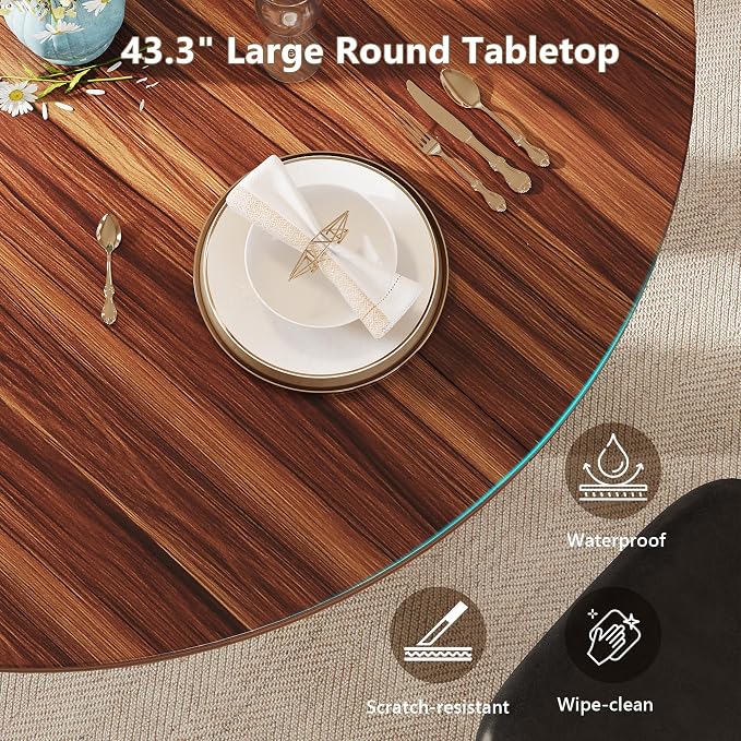 Einhomn 59" Extendable Round Dining Table for 6-8, Kitchen Table with Sturdy Double Arc Base & Backboard Clasp Desktop, Mid-Century Modern Dinner Table, Kitchen Dining Room, Space Saving, Walnut
