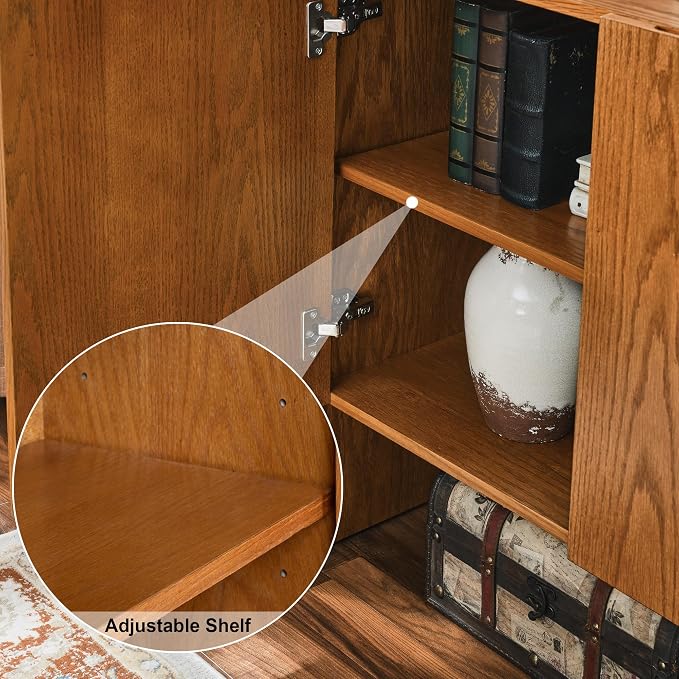 Modern Vintage Small Sideboard 34-Inch Entryway Storage Cabinet Coffee Bar Cabinet with Adjustable Shelf for Living Dining Room Kitchen Hallway, Walnut