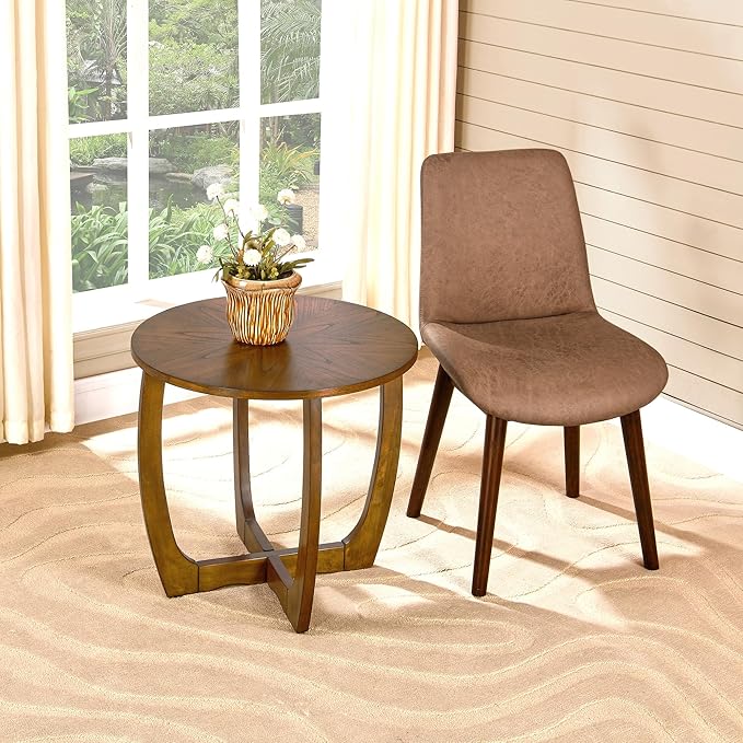 LEEMTORIG Mid Century Modern Round End Side Table Living Room, Walnut End Table Solid Wood Side Table, 23.6" Dia. Large Drum End Table Circle Nightstand Bedroom, Easy Assembly, Brown Walnut CJZ-3223