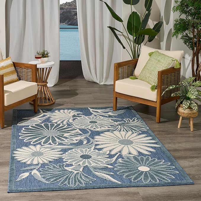 Nourison Home Aloha Blue 5'3" x 7'5" Area Rug - Easy Clean, Non Shedding, Bed Room, Living Room, Dining Room, Kitchen (5' x 8')