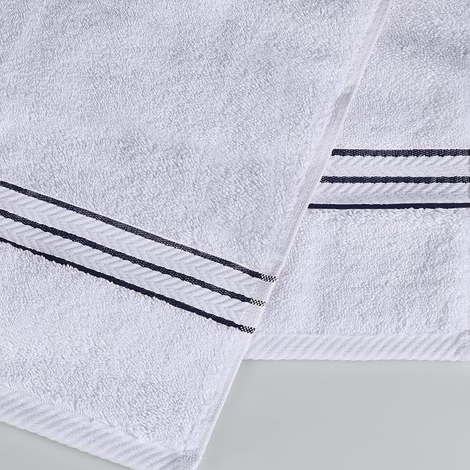 Superior Turkish Cotton Ultra-Plush 6-Piece Towel Set, Ideal for Master Bath, Guest Bathroom, Fast Drying, Shower, Spa, Face/Washcloths, Hand, Bath Towels, Absorbent, Home Basics, Navy Blue