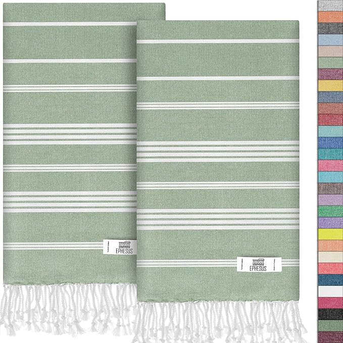 Hand Towels - Set of 2 | 18" x 30" - Decorative Turkish Hand Towel for Bathroom, Kitchen, Guest, Face, Hair, Tea, Dishcloth (Sultan, Apple Green)