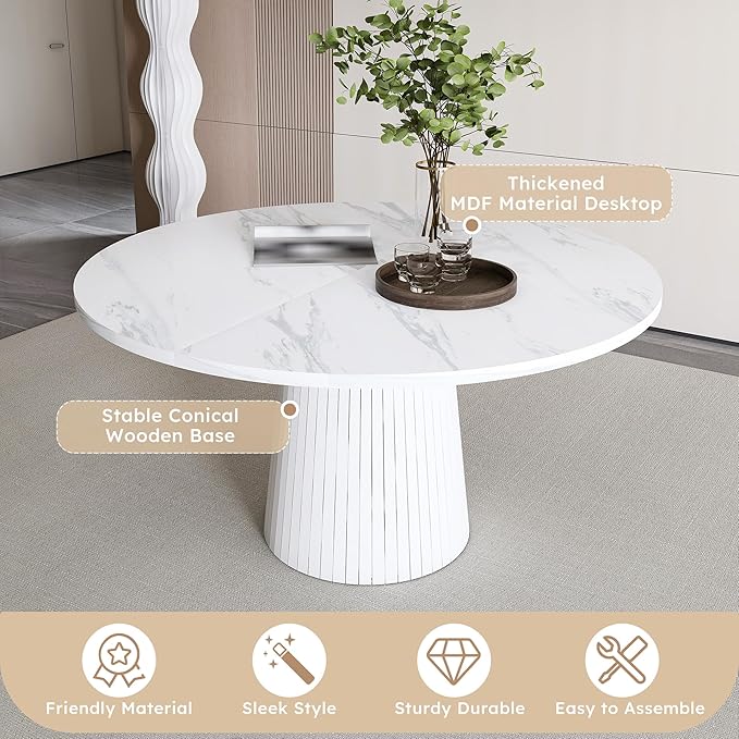 42" Round Dining Table for 4-6,White Faux Marble Dining Room Table,Modern Kitchen Table with Cross Legs for Dining Room Kitchen