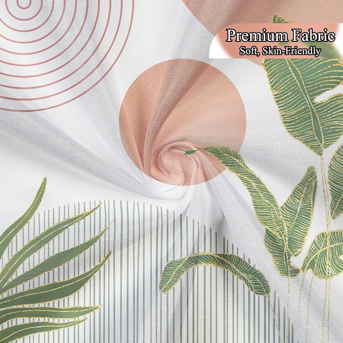 Mid Century Boho Shower Curtain, Abstract Modern Sun Minimalist Aesthetic Shower Curtain, Bohemian Geometric Arch Curve Leaves Neutral Art Fabric Bathroom Curtains Pink 36x72 inch