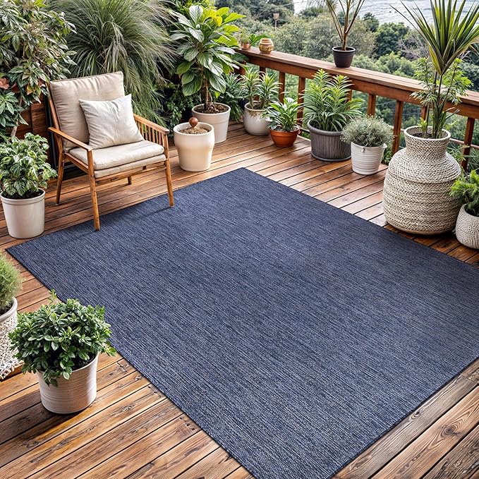 Washable Indoor Outdoor Rug 6x9 Weather Resistant Area Rugs Modern Solid for Porch Deck Balcony Backyard Patio Outside Carpet (6 X 9 Azure Blue)