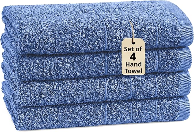 LANE LINEN 4 Pack Hand Towels (16"x28") - 100% Ringspun Cotton Towels Set for Bathroom - Quick Dry, Ultra Soft & Absorbent Large Hand Towel Set - Can be Used for Salon, Spa & Hotel - Cerulean Blue