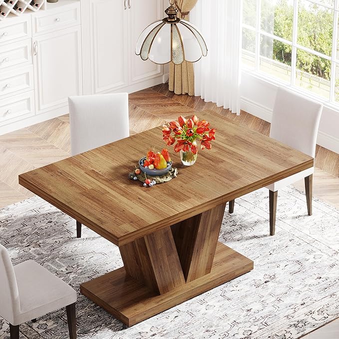 Tribesigns 47-Inch Dining Table for 4, Walnut Brown Kitchen Dinner Table with Heavy Duty Pedestal, Farmhouse Wooden Eating Table for Home, Dining Room, Small Space