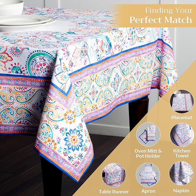Maison d' Hermine Table Cloth Rectangle Table 100% Cotton 70 x 120 Inches Tablecloth Reusable Decorative for Dining Room Farmhouse Home Valentines Day Decorations Spring Summer - Indian Floral