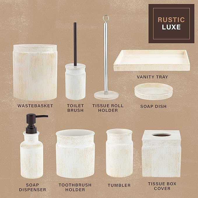 Creative Scents Rustic Luxe Small Bathroom Trash Can 1.53 Gal / 5.8L - Oval Bathroom Garbage Can Bin for Modern Farmhouse Decor - Small Waste Basket for Bathroom and Bedroom
