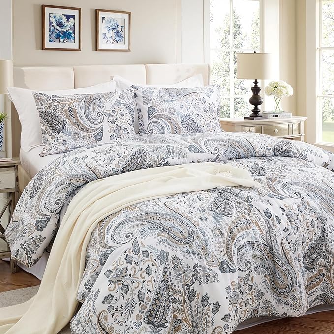 Paisley Duvet Cover Twin Size 100% Cotton Bedding Set Soft & Breathable 2 Pcs Luxury Duvet Cover Sets with Zipper Closure All Season