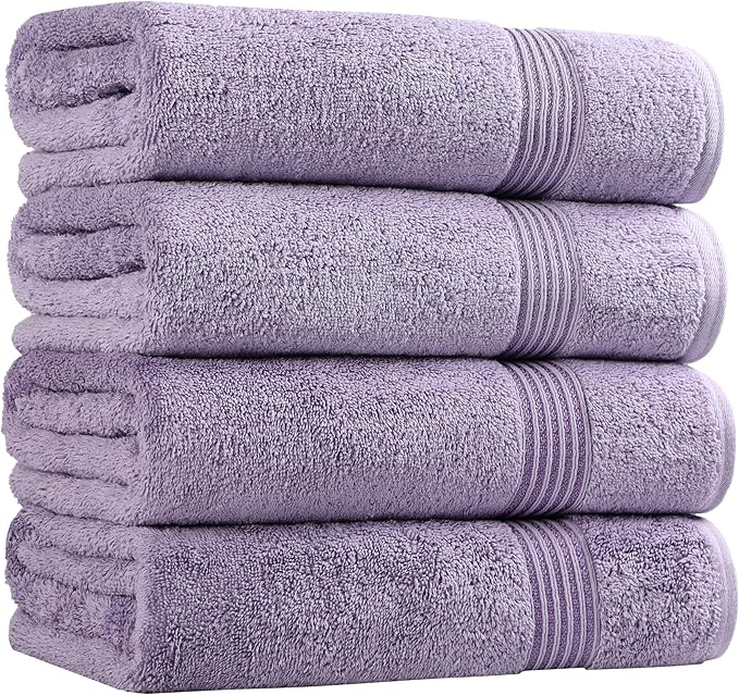 Superior Heritage Egyptian Cotton Bath Towel Set, Large Body Towels for Home Bathroom, Master, Guest Bath Decor, Plush, Absorbent Basics, Spa, Hotel, Resort, Luxury Essentials, Set of 4, Royal Purple