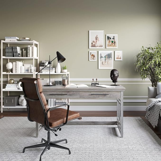 BELLEZE Modern Simple Home Office Computer Laptop Writing Desk Wood Study Table Workstation with Drawers - 55 Inch - Norrell (Gray Wash)