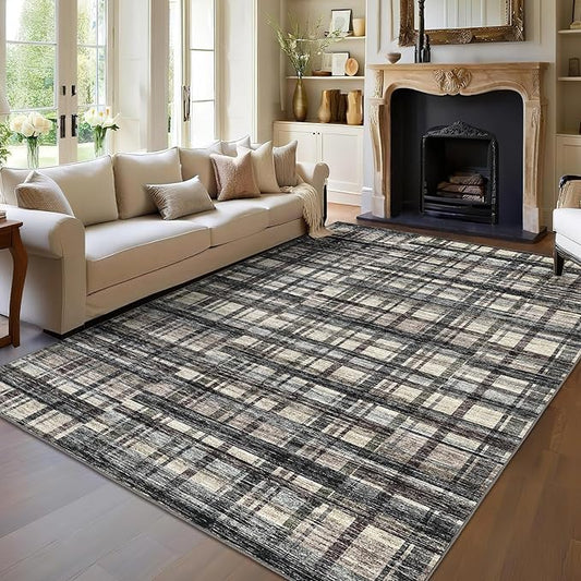 Washable Rugs 10x13 Rug for Living Room Modern Rustic Non Slip Large Area Rug Soft Non Shedding Throw Rugs Stain Resistant Carpet for Bedroom Office Dining Room Green/Brown 10'x13'