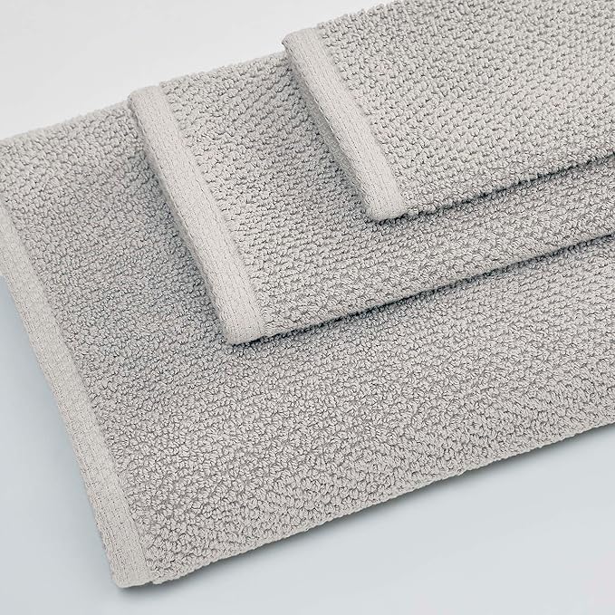 Great Bay Home Light Grey Washcloth- 100% Cotton 13x13 Wash Cloth - Absorbent, Quick-Drying, Durable Face Towels for Bathroom Decor - Low-Twist, Two-Ply Fibers (Light Grey)