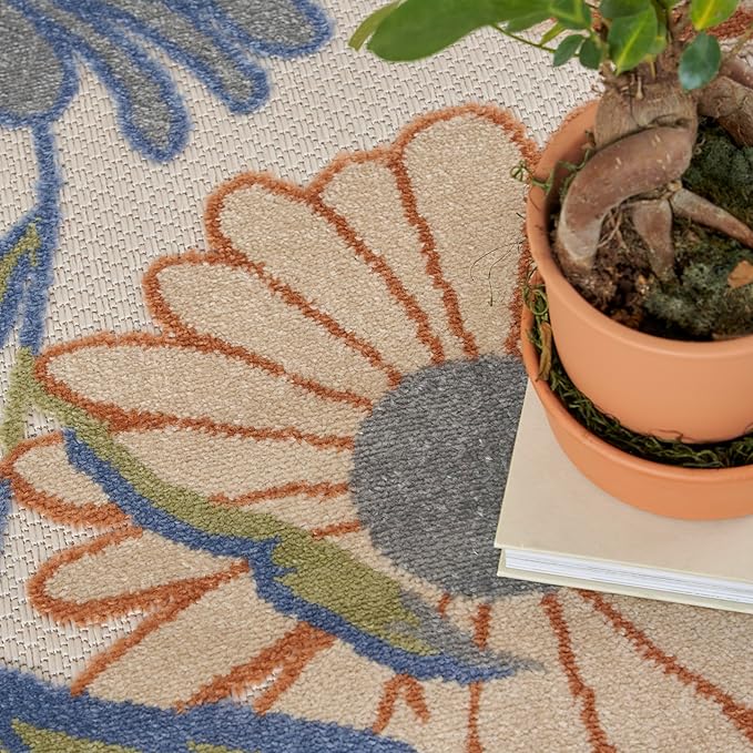 Nourison Home Aloha Beige Multicolor 7'10" x 10'6" Area Rug - Easy Clean, Non Shedding, Bed Room, Living Room, Dining Room, Kitchen (8' x 11')