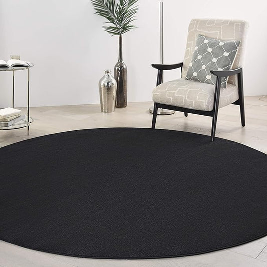 Nourison Home Nourison Essentials Black 8' x Round Area Rug - Easy Clean, Non Shedding, Bed Room, Living Room, Dining Room, Kitchen (8' x Round)