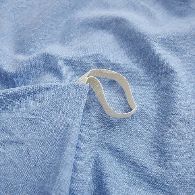 LOVQUE Light Blue Duvet Cover Full Size, 100% Washed Cotton Linen Like Bedding Set with Zipper Closure (No Comforter), 80x90 Inches