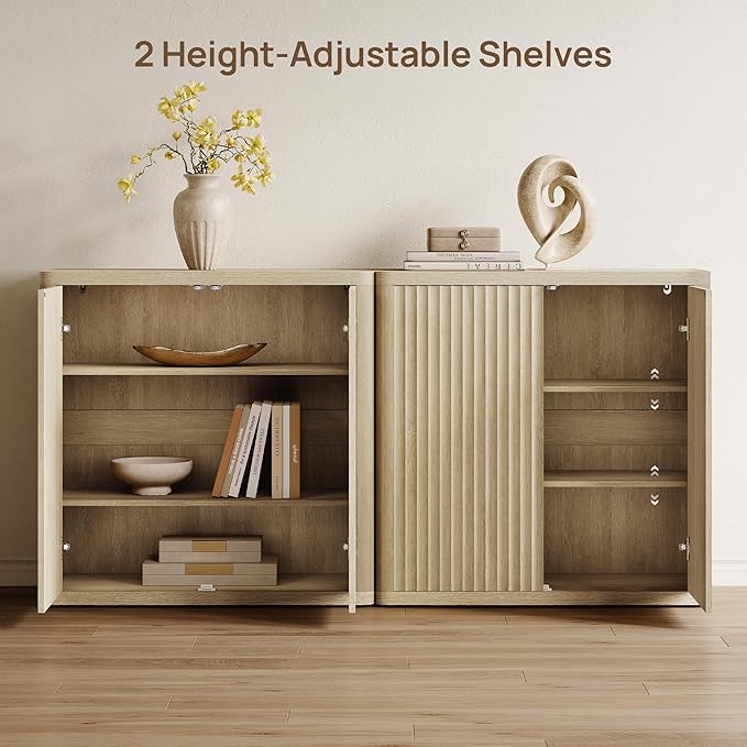SICOTAS Buffet Cabinet with Storage Sideboard Accent Modern Credenza with Doors & Shelves Fluted 69.2" Tall Media Console Mid Century Coffee Bar Table for Living Room Kitchen Dining Room Hallway
