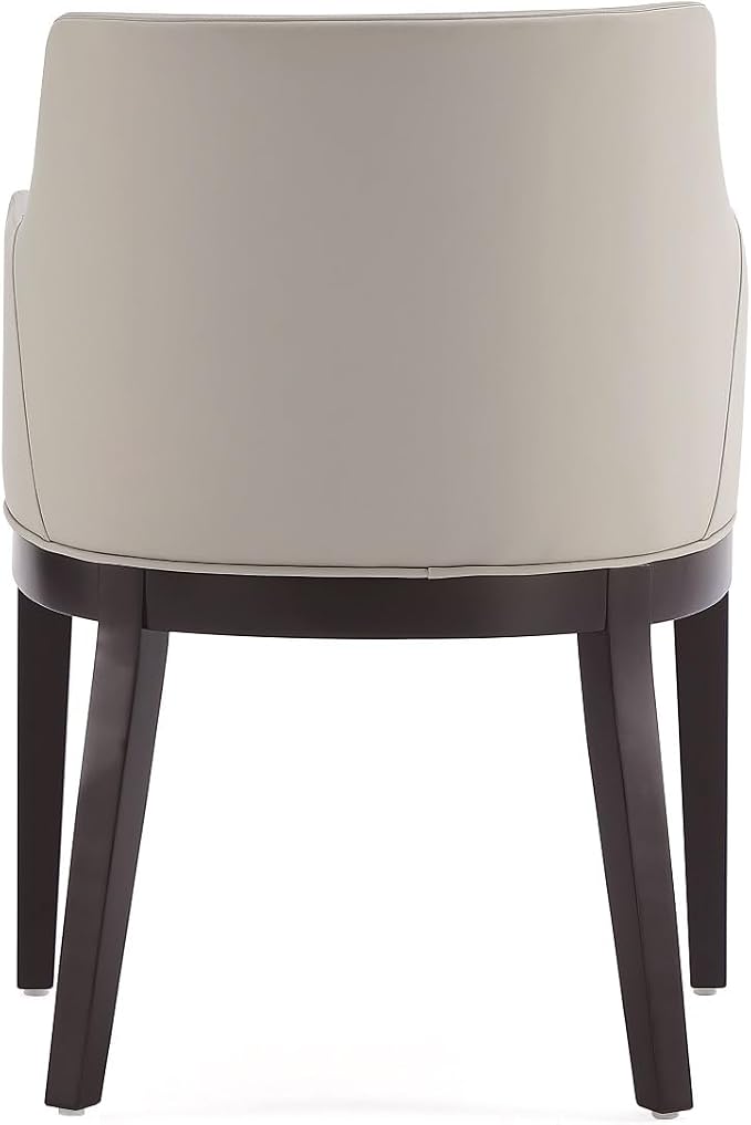 Manhattan Comfort Gansevoort Modern Faux Leather Dining Chair with Arms, Leatherette Upholstery on Solid Beech Wood Frame, Accent Furniture for Kitchen Table or Office, Set of 2, Stone Grey