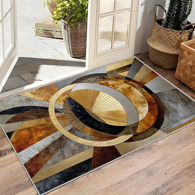 Geometric Rugs for Living Room - 5x6ft -Modern Luxury Abstract Art Rug for Bedroom Non Slip Low Pile Machine Washable Area Rugs, Geometric Carpets House Decor