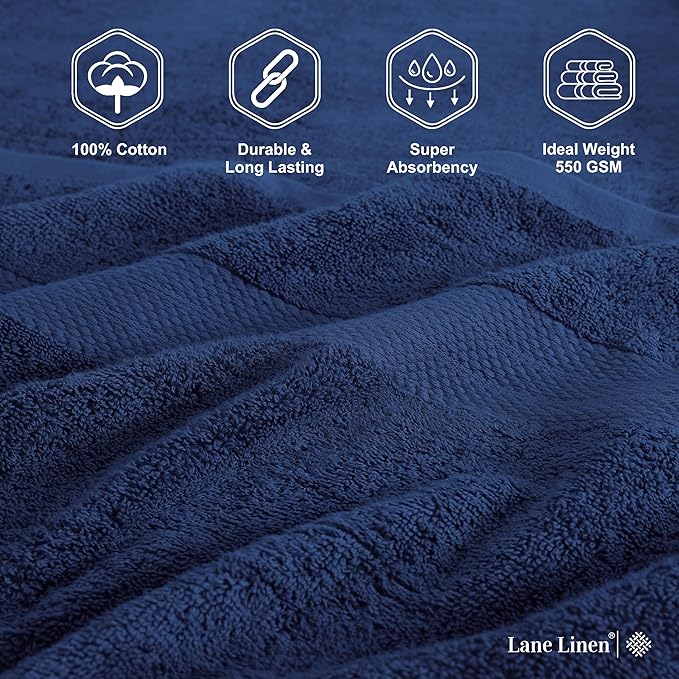 LANE LINEN 100% Durable Cotton Bath Sheets 2 Pack (35"x66") - Fade Resistant, Machine Washable & Highly Absorbent - Hotel Quality, Extra Large Bathroom Bath Towel Sets - Ideal for Family - Navy Blue