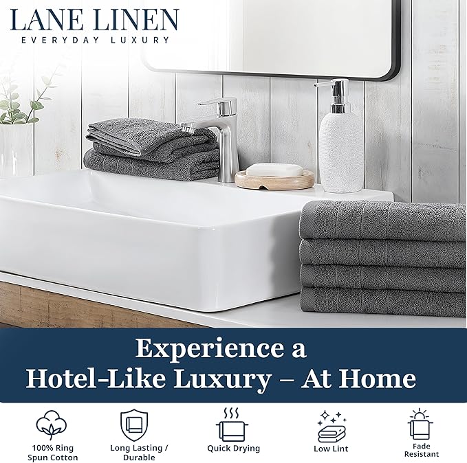 LANE LINEN Luxury Hand Towels Set of 4 (16"x28") - 100% Ringspun Cotton Hand Towel Set - Durable, Quick Dry, Ultra Soft & Highly Absorbent Hand Towels for Bathroom - Sustainably Produced - Cool Grey