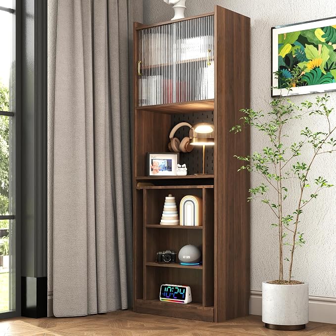 Folding Desk with Storage,Foldable Writing Desk Computer Secretary Table,Mid Century Hidden Table for Home Office Small Space with Storage (Walnut)