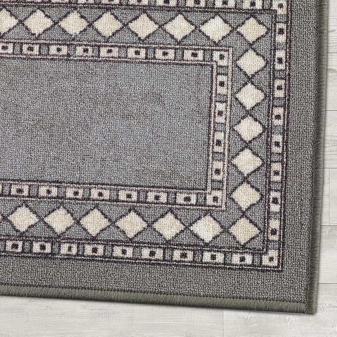 Antep Rugs Alfombras Modern Bordered 2pc Non-Skid (Non-Slip) Low Profile Pile Rubber Backing Indoor Kitchen Runner Rugs (Gray, 2pc Set)