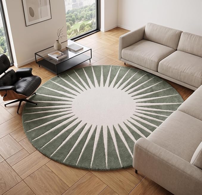 Restoration and Renovation Modern Round Area Rug – Hand-Tufted with 100% NZ Wool, Thick & Soft Circular Carpet for Living Room, Bedroom & Dining Room Decor (Sage Green, 10' Round)