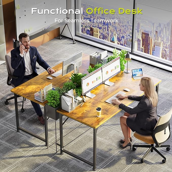 PRAISUN 55 Inch Computer Desk, Home Office Desk with Spacious Desktop, Modern Gaming Desk, Writing Study Table for Bedroom, Small Spaces, Work from Home Desk with Metal Frame, Retro Brown
