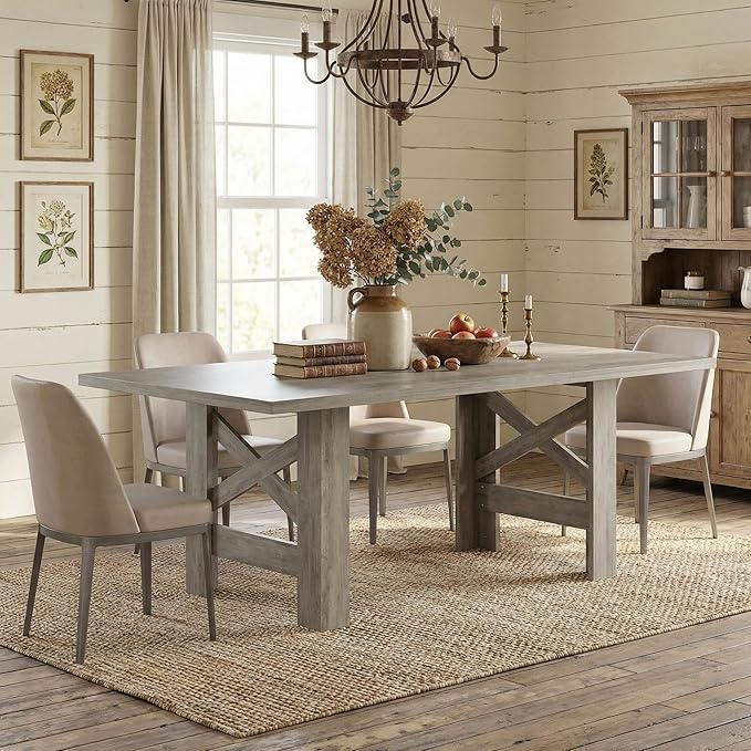 GarveeHome Dining Table for 6-8, 71" Long Wooden Farmhouse Barn Kitchen Table with Thick Sturdy Frame, Rectangular Dining Room Dinner Table with Stable Triangular Legs for Kitchen, Office, Retro Gray
