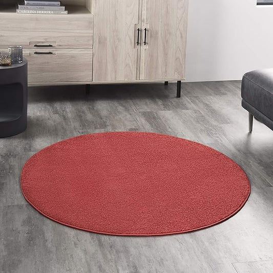 Nourison Home Nourison Essentials Brick Red 4' x Round Area Rug - Easy Clean, Non Shedding, Bed Room, Living Room, Dining Room, Kitchen (4' x Round)