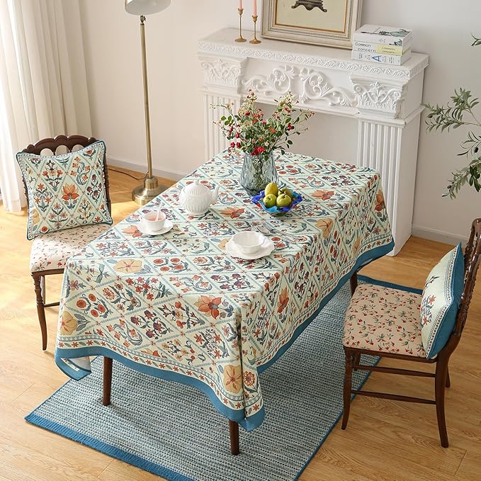 ISAENNE Designer Linen Elegant Square Tablecloth,Colorful Floral Bohemian Table Cloth,Wrinkle Resistant Decor Tablecloths for Dining Thanksgiving Kitchen Christmas,67"*67"-Floralsea A